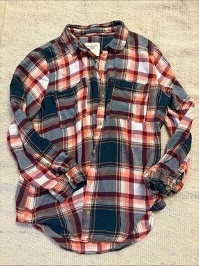 Abercrombie & Fitch Plaid Button-Down Shirt in Navy, Burgundy & Orange